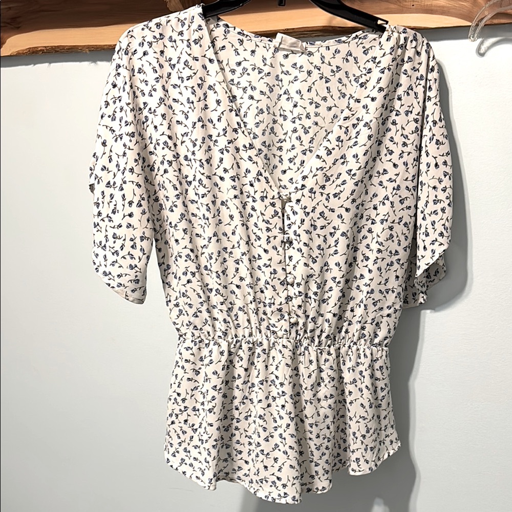 Floral Print V-Neck Blouse - White